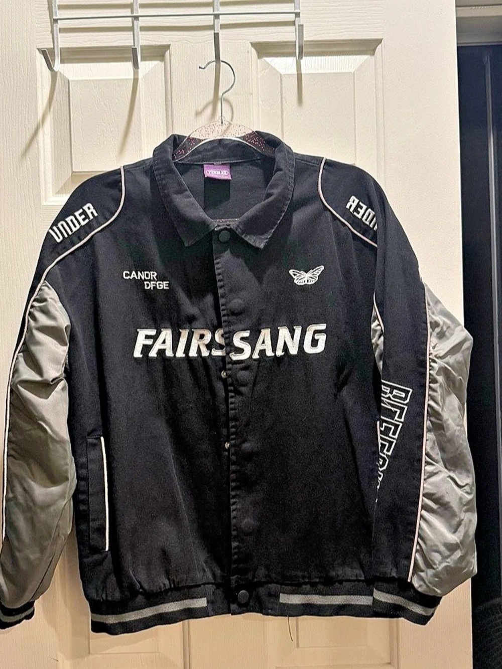 Verblee Original + FASHION Black & Gray Varsity Bomber Jacket in size small